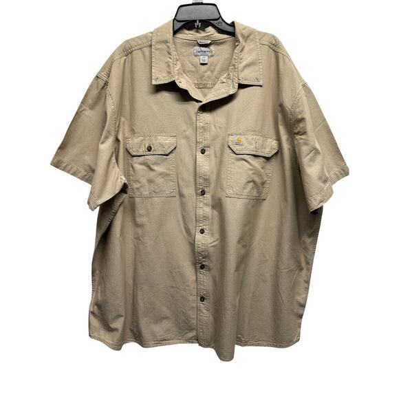 Carhartt Men’s Relaxed Fit Tan S/S Button Up Outdoor Shirt Size 4XL - Picture 1 of 6